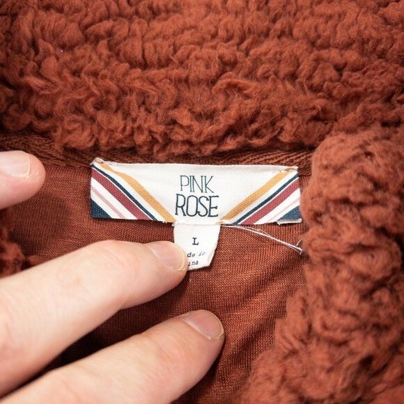 Pink Rose Fleece Sweater Womens Large Pink 5 Button Pullover Long Sleeve Jacket - Picture 3 of 9